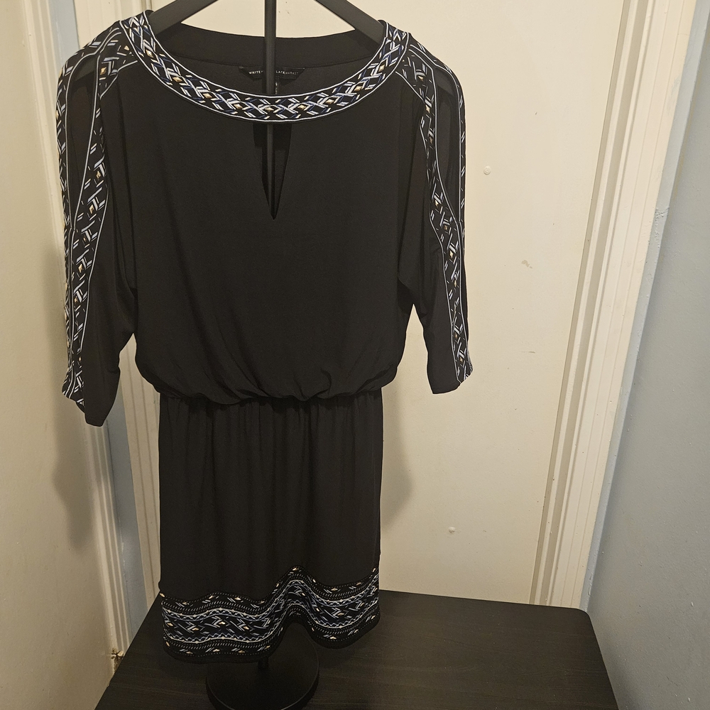 White House Black Market Black Dress with White Accents